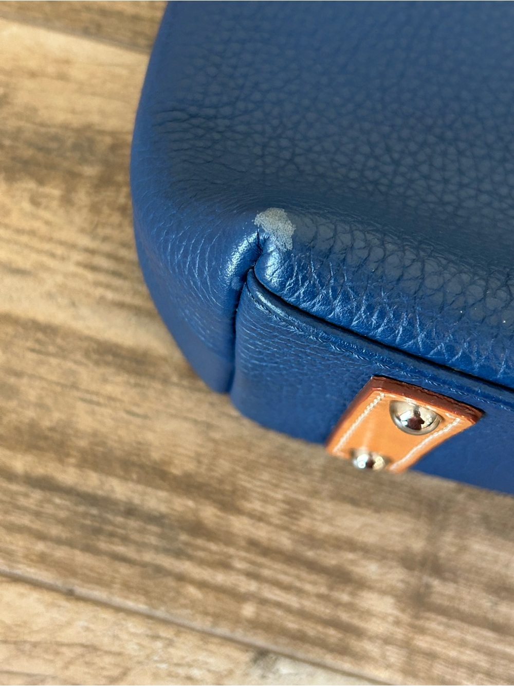 Dooney & Bourke Blue Pebble Leather Crossbody with Tan Trim and Tassel Pockets - Picture 13 of 14